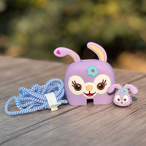 محافظ شارژر آداپتور 25 واتی سامسونگ، طرح خرگوشی، رنگ یاسی، مناسب برای جلوگیری از آسیب به کابل شارژر